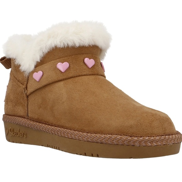 Skechers Other - Skechers Tan and Pink Heart Boots Cozy Faux Fur Trim